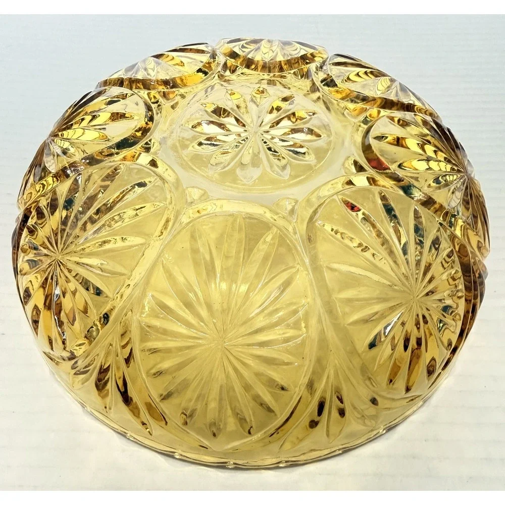 ANCHOR HOCKING Vintage Medallion Honey Gold‎ Amber Egg Pattern Bowl Candy Dish